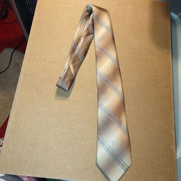 Vintage Beau Brummell Brown & Blue Striped Necktie 100% Silk Mens Accessory - Picture 1 of 2